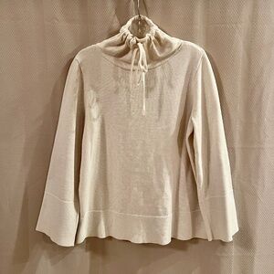 LOFT Cowl Neck Sweater Ivory Drawstring Neck Bell Sleeve Sz L